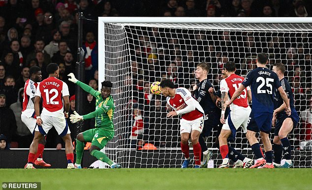 Arsenal doubled their lead when Thomas Partey's header struck William Saliba and went home