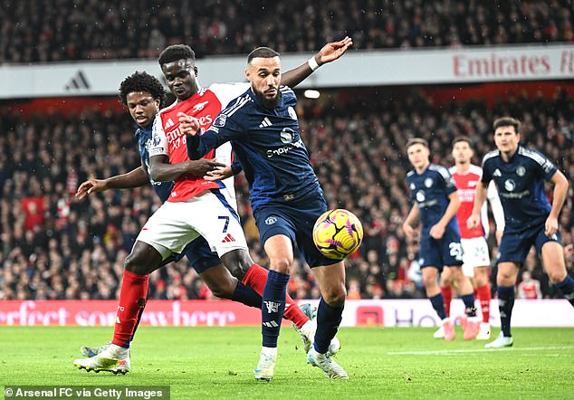 Noussair Mazraoui started for Man United during a debate over his refusal to wear a rainbow-themed warm-up jacket during their win against Everton last weekend