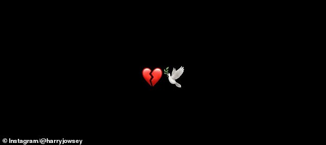 He first posted a context-free image of a broken heart emoji and a dove with an olive branch against a black background to his Instagram Stories on Tuesday evening.