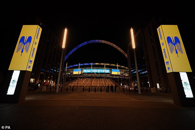 The FA had shown their support for Ukraine by lighting the arch in their colours