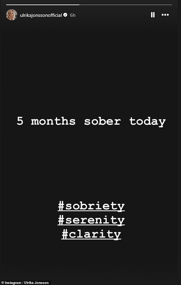 Last month, Ulrika marked five months of sobriety by posting a black screen message on her Instagram Stories, where she is followed by 204,000 people