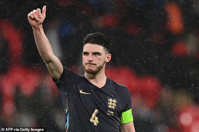 Declan Rice captained England in his 50th appearance for the Three Lions in March