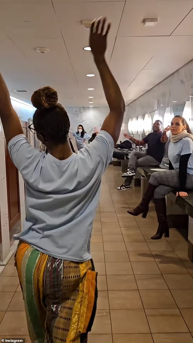 The video of the demonstration begins with a panorama of the interior of the Capitol entrance and then transitions to the nearby restroom filled with a dance troupe