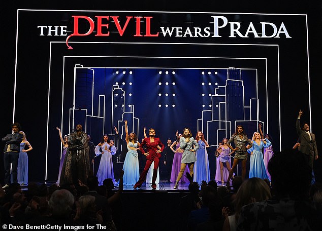 (L to R) Rhys Whitfield, Matt Henry, Vanessa Williams, Georgie Buckland and Amy Di Bartolomeo bow at the curtain call during "The devil wears Prada Musical" gala evening for charity