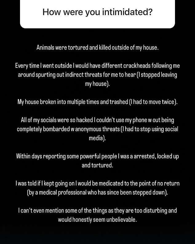 In the disturbing messages, Alana claimed she was the victim of “coercive control” and “narcissistic abuse,” which she likened to “psychological warfare.”