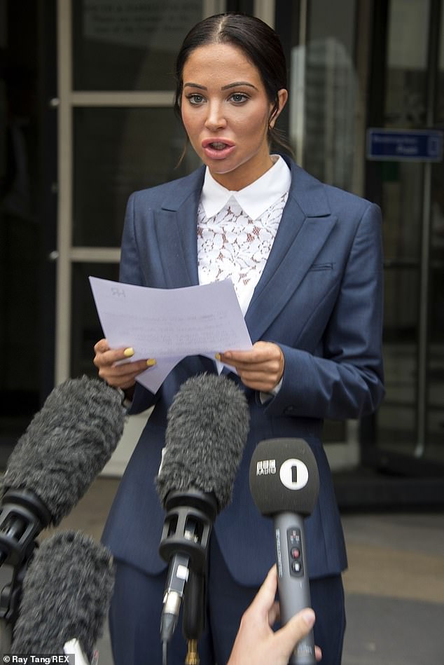 Tulisa makes a statement to the press after being accused of assault during an altercation at the V Festival in Essex