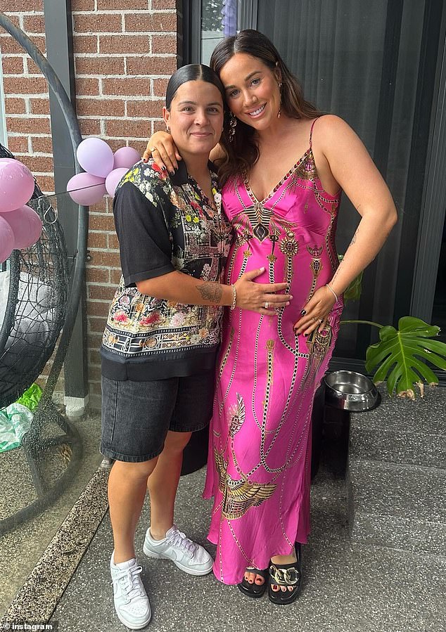 The pregnant former WAG and her footy star love (left) made their relationship public last week when the Essendon star shared a photo of the couple on Instagram