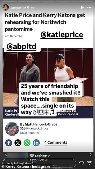 Kerry added: '25 years of friendship and we broke it!! Watch this space... single on the way'