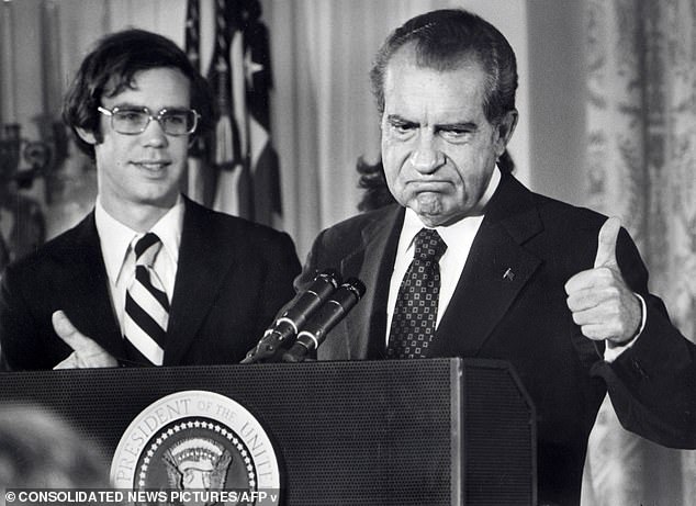 Richard Nixon says goodbye to the White House staff in 1974. A break-in at the Watergate hotel by Republican operatives set off a chain of events that ultimately led to his resignation