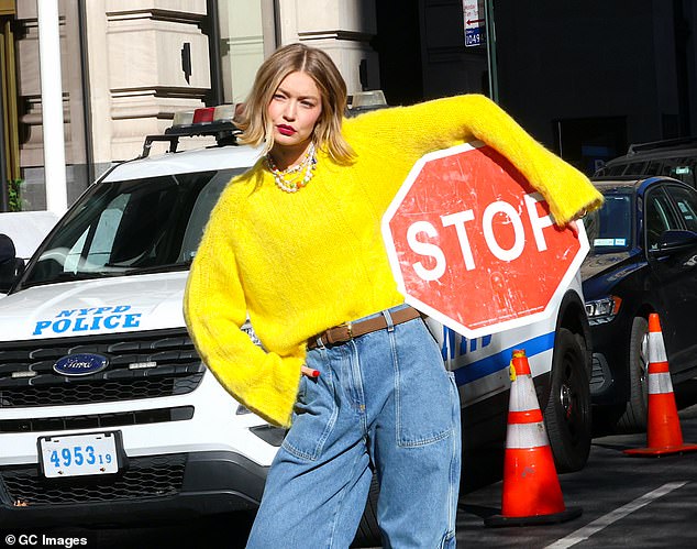 Gigi was spotted shooting a campaign for Maybelline in Downtown Manhattan on November 13, 2024