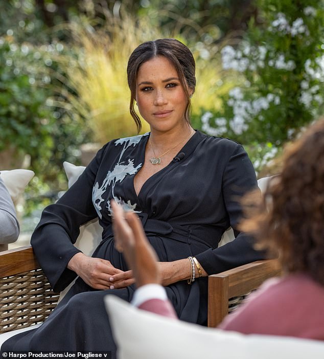 Meghan, pictured in a 2021 interview with Oprah Winfrey, has been branded 'Duchess Difficult' after media reports claimed the 'dictator in high heels' had reduced grown men to tears over her 'barking' of orders, leading to a slew of dismissals – although she denies the allegations