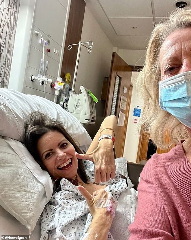 Pictured: Dame Deborah poses for a photo in hospital with her mother Heather James