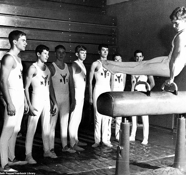 The star was on his school's gymnastics team when he was a sophomore at his high school in New York; Pictured second from left in 1965