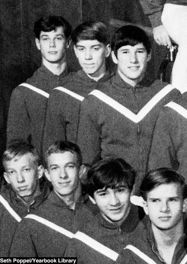 Gere was seen in the top row, far right, in a group photo from their gymnastics team yearbook