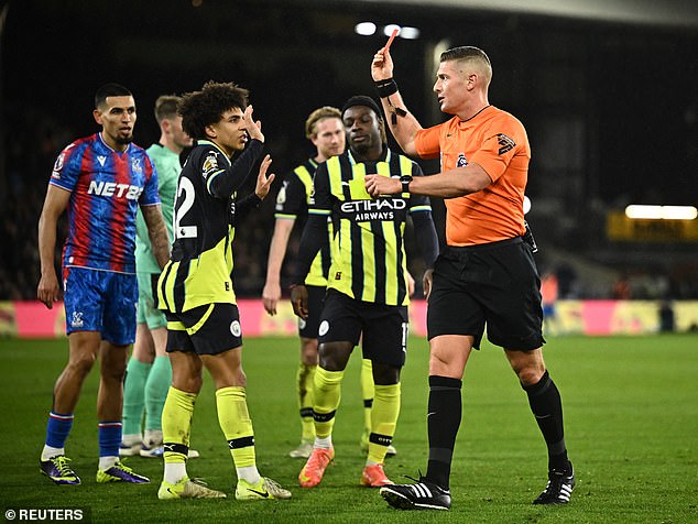 Rico Lewis was shown a second yellow card late in the match, making City's task even more difficult