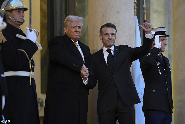 The dignitaries greeted each other enthusiastically, but with an unusual grip on their handshake