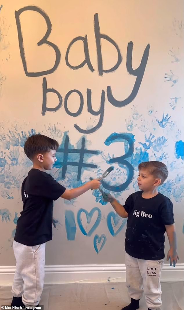 The cleaning influencer, real name Sophie Hinchcliffe, posted an emotional post on Instagram as sons Ronnie, five, and Lennie, three, painted the news of the arrival on a wall