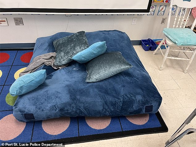 Urias also set up a makeshift bed on the mat in the classroom