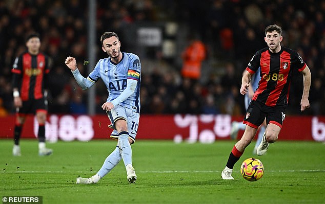 James Maddison is Tottenham's highest-ranked player in terms of passes into the final third