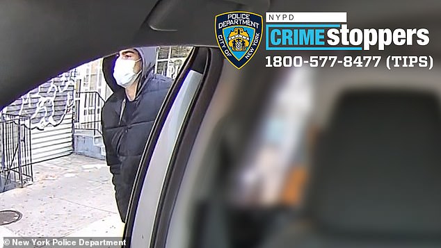 Alleged killer is seen in the back of a taxi in photos released by the NYPD as investigator's search continues