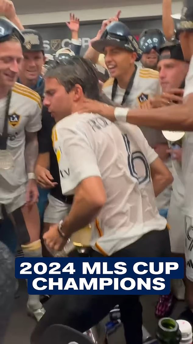 The LA Galaxy toasted their league-record sixth MLS Cup with a rendition of the 1997 electronic dance hit Free From Desire during a beer-soaked locker room party