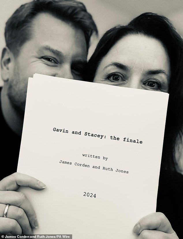 James Corden and Ruth Jones with their script for this year's Gavin & Stacey Christmas special