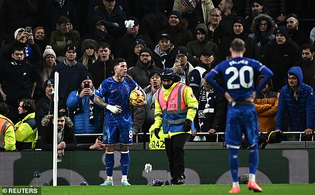 The home fans also targeted Enzo Fernandez when he came over to take a corner