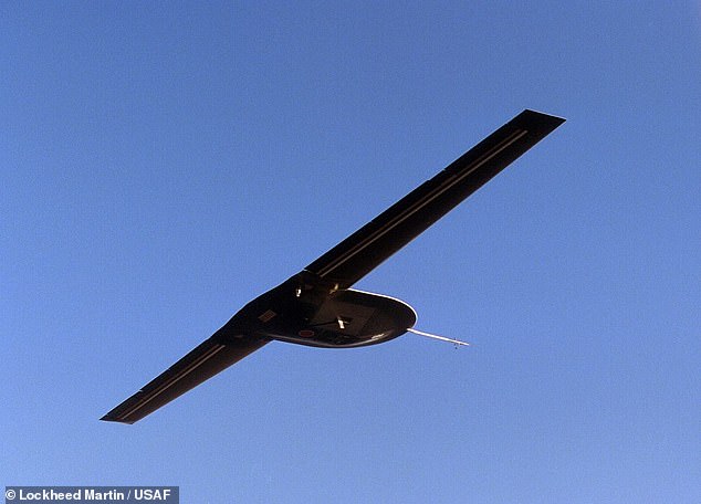 Above: US defense contractor Lockheed Martin's original 'Darkstar', which flew in 1996. The RQ-3 DarkStar was a highly advanced, stealthy, remotely piloted reconnaissance aircraft that the company says 