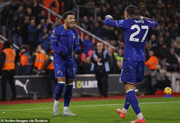 Jadon Sancho (left) scored in the first half to kick off Chelsea's comeback win