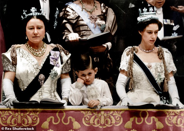 The King told the women that his grandmother, the Queen Mother, told him what happened during the coronation ceremony (Photo: The Queen Mother, Prince Charles and Princess Margaret watch the Queen being crowned)