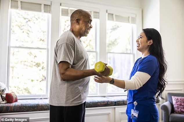 The NHS recommends that adults should be active every day and undertake 150 minutes of moderate intensity activity or 75 minutes of vigorous activity each week (stock image)