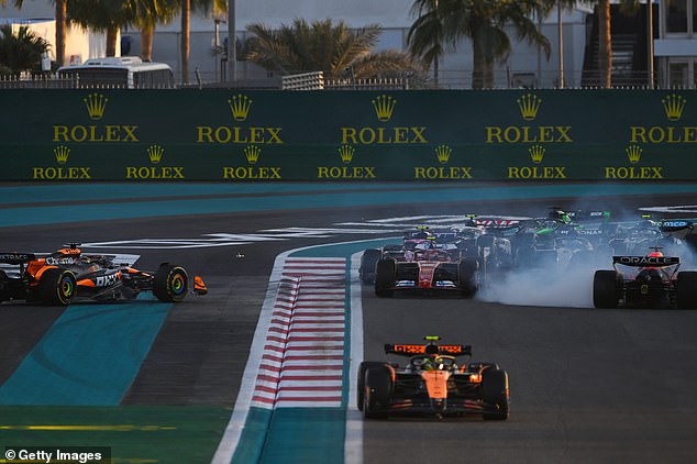 Oscar Piastri (left) and Max Verstappen (right) took off after a collision on the first lap of the race