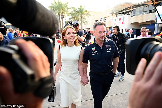 Christian Horner survived as Red Bull chief after an email allegedly revealed dozens of lewd messages - he was flanked by his wife Geri Halliwell