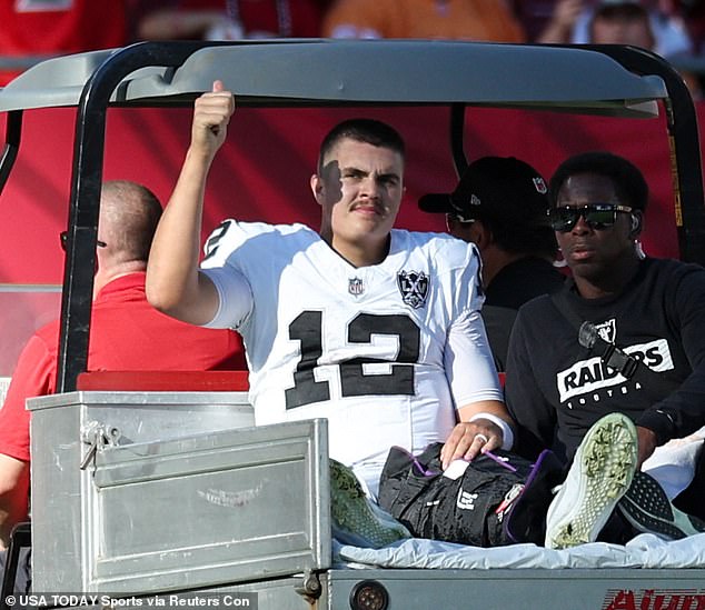 O'Connell was carted off the field after being pushed to the ground following a pass in the third quarter