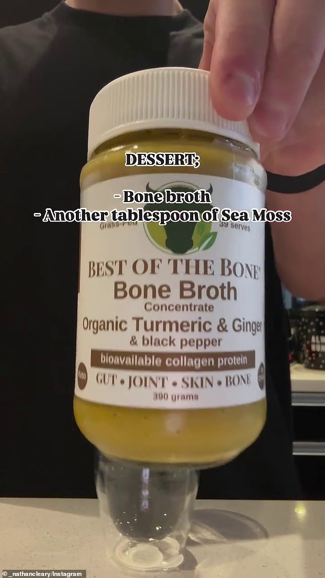 No sweets were offered, but Nathan put bone broth in a glass and mixed in some sea moss