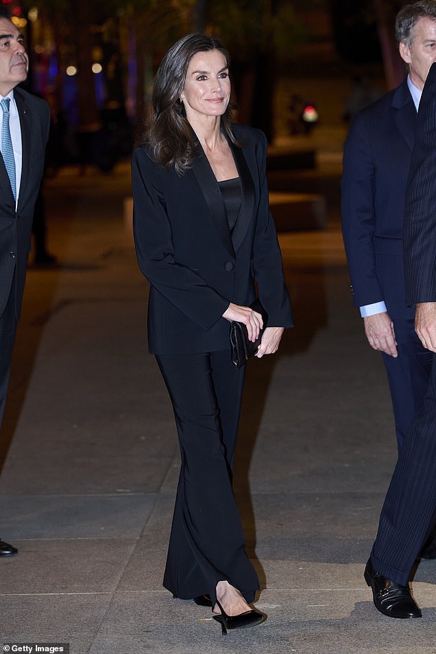 Queen Letizia of Spain's chic co-ord set proves that sequins and velvet aren't the only way to dress as the Christmas party season approaches. She chose a tuxedo at the 41st Francisco Cerecedo Journalism Awards and took to the High Street in her blazer and trousers from Mango