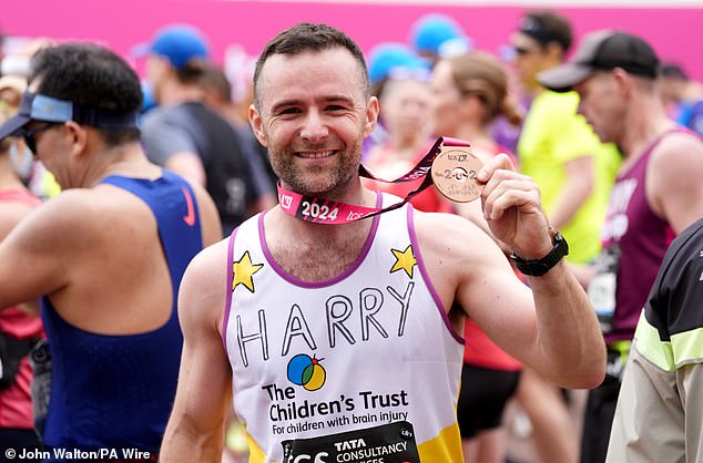 Drummer Harry Judd said exercise is his therapy, having struggled with anxiety for most of his adult life. Pictured here after running the 2024 London Marathon.