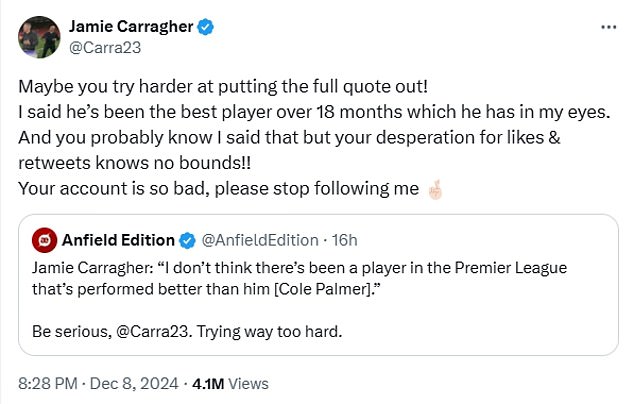 Carragher selected some stories about X that had criticized him for his views