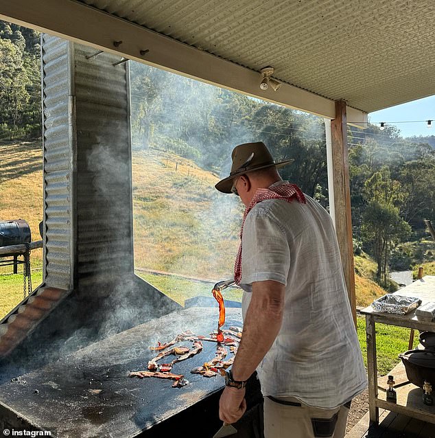 In a series of Instagram photos, the television personality rode quad bikes in the bush with loved ones. Further images showed a classic Aussie BBQ loaded with bacon