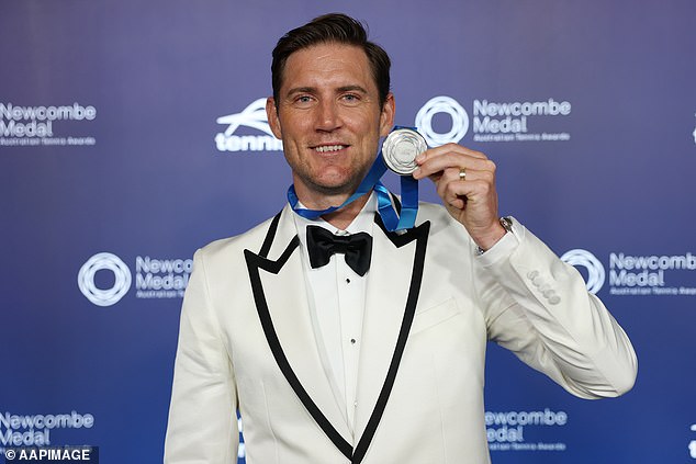 De Minaur was also awarded Aussie Tennis' top gong, winning the Newcombe Medal alongside Australian star Matt Ebden (pictured)