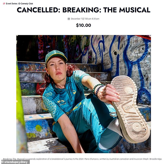 'Breaking: The Musical,' a parody based on the rise of Olympic B-girl Raygun, was canceled at the last minute after the real Raygun's lawyers threatened legal action on Saturday