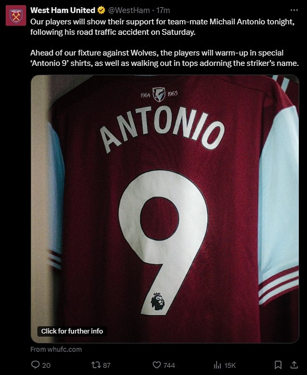 1733775882 818 West Ham pay tribute to Michail Antonio by wearing his