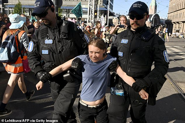 She was also taken into police custody during an Extinction Rebellion event in Finland, Helsinki