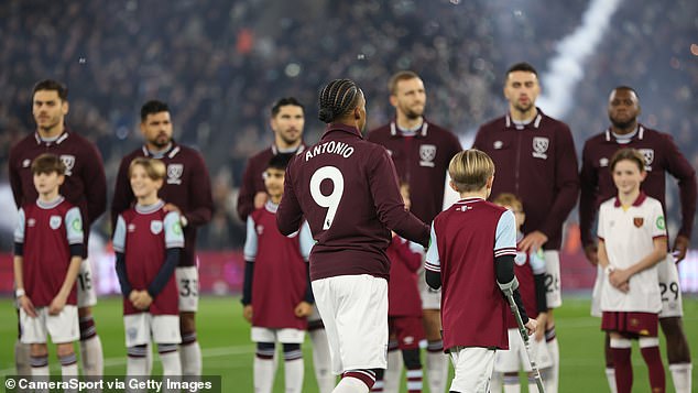 West Ham's stars walked out wearing jackets with 'Antonio' ​​emblazoned on them after the striker's car crash