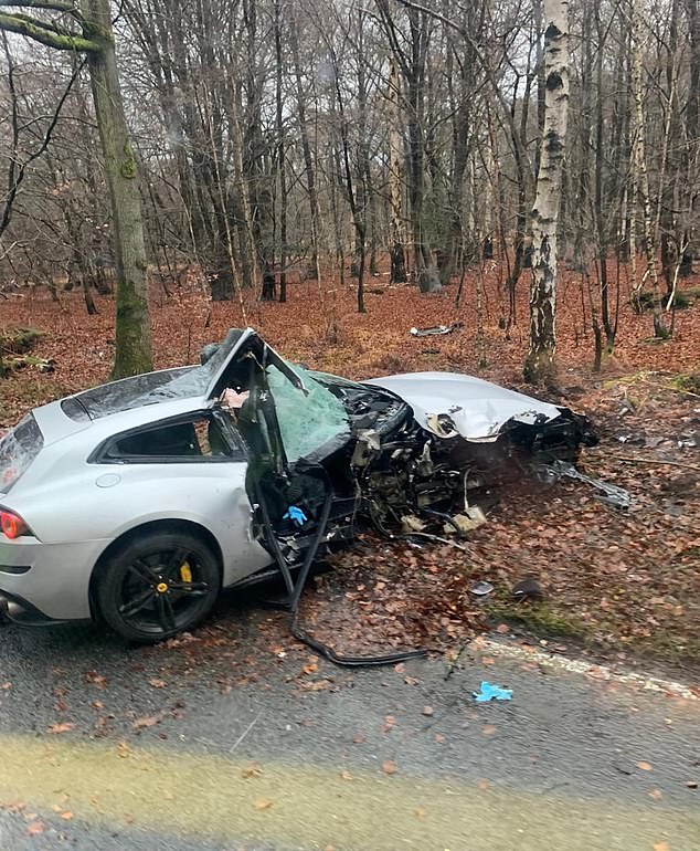 Photos have emerged of a wrecked Ferrari, reportedly showing the aftermath of the incident