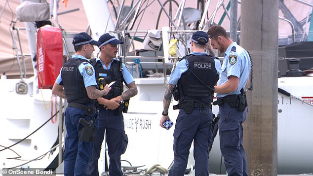 Police have launched an investigation to determine what caused the crash and have seized both yachts involved to carry out mechanical tests (photo, officers on scene)