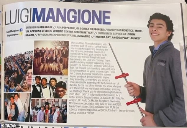 In his profile, Mangione describes his time at the school he attended since 6th grade as 