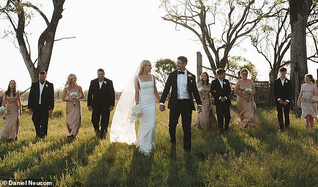 The lovebirds radiated love and joy in photos from the beautiful outdoor ceremony, celebrating their happy day with their loved ones