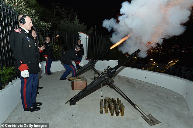 Cannons fire 42 shots - 21 for each baby - to mark the birth of Princess Gabriella and Prince Jacques in 2014