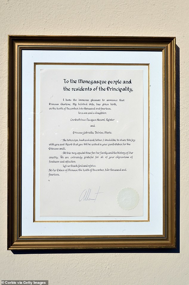 The official announcement of the twins' birth from Monaco Palace on December 10, 2014